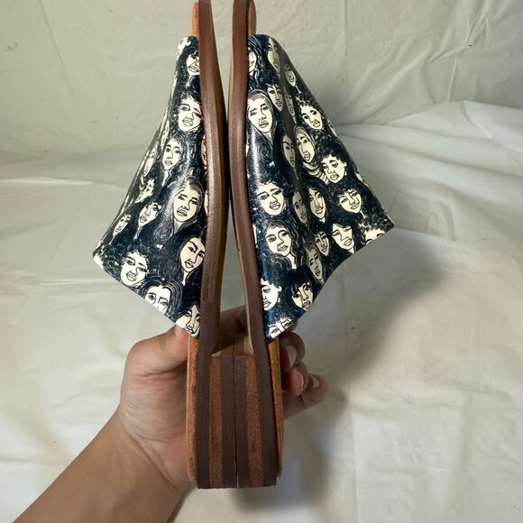 KELSI DAGGER BROOKLYN Ruthie printed leather flat slide sandal faces 6.5 - Picture 9 of 16